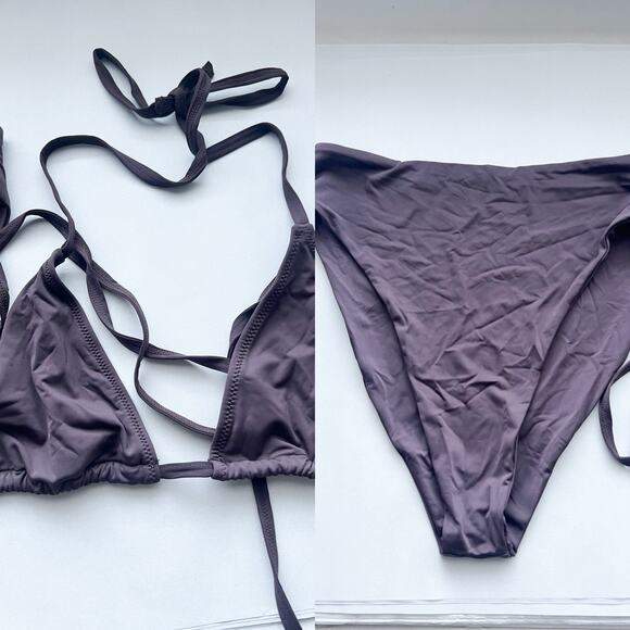 NWOT Four Three Seven 437 Bikini Brown S / M High Waist Cheeky Triangle Set - Picture 1 of 7